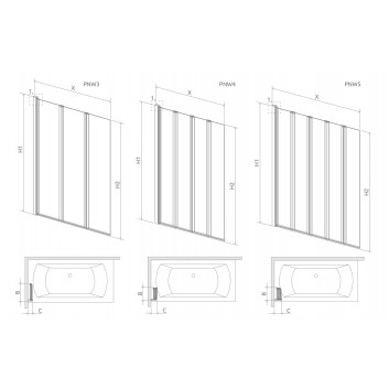 Шторки на ванну Radaway Carena PND I, правый, стекло бесцветное, 130x150cm, profil хром