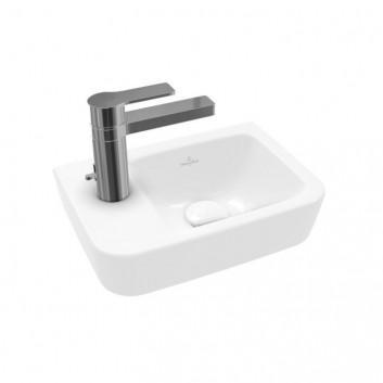 Малая раковина подвесная Villeroy&Boch O.novo, 36x25cm, z переливом, отверстие под смеситель, Weiss Alpin