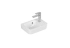 Малая раковина подвесная Villeroy&Boch O.novo, 36x25cm, z переливом, отверстие под смеситель с правой stronie, Weiss Alpin CeramicPlus