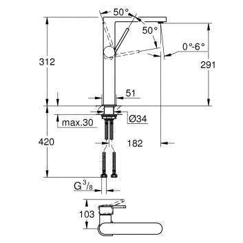 Смеситель для раковины Grohe Plus, напольный, DN 15, 190mm wysokości, хром