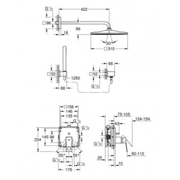 Душевой гарнитур Grohe Tempesta 210, скрытый, смеситель термостатическая, хром