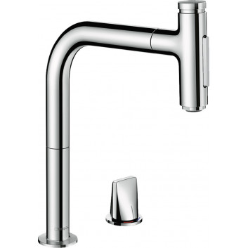 Смеситель кухонный Hansgrohe Metris Select M71, на 2 отверстия, напольный, высота 320mm, выдвижной излив, нержавеющая сталь 