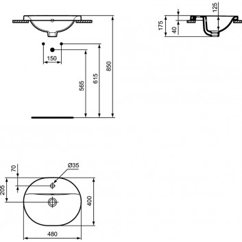 Ideal Standard Connect встраиваемая раковина овальная 48cm