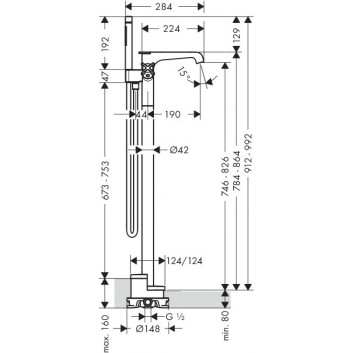 Bateria wannowa Axor Cittero E termostatyczna, wys. 912 - 992, chrom, montaż w podłodze, DN15 - sanitbuy.pl