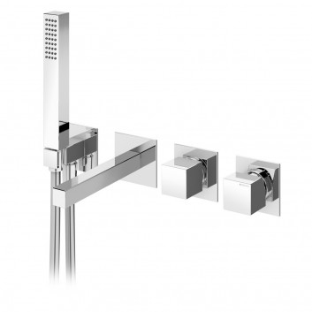 Скрытая смеситель для ванны Bruma Quadra, на 4 отверстия, 3 выходы wody, излив 230mm, душевой набор, Escudo, хром