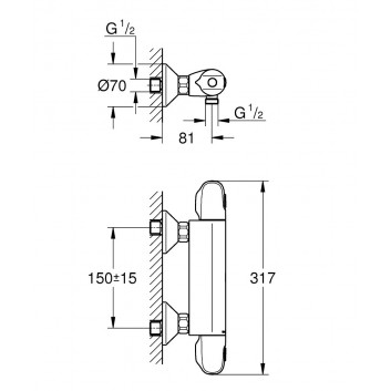 Термостатическая смеситель для душа Grohe Grohtherm 1000, скрытая, DN 15, EcoButton, хром