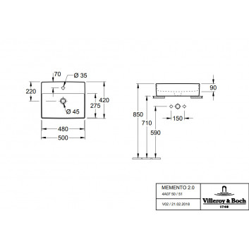 Накладная раковина Villeroy&Boch Memento 2.0, 498x420mm, без перелива, Weiss Alpin