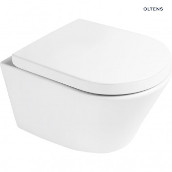 Подвесной унитаз wc Oltens Jog 52x36 cm, PureRim с плёнкой SmartClean с крышкой с микролифтом Slim - белая