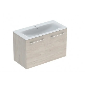 Geberit Selnova Square Набор szafki под раковину, z dwojgiem двери, B100cm, H65.2cm, T50.2cm, греческий орех hickory, с раковиной meblową, cienki rant, z переливом, с отверстиями под смеситель