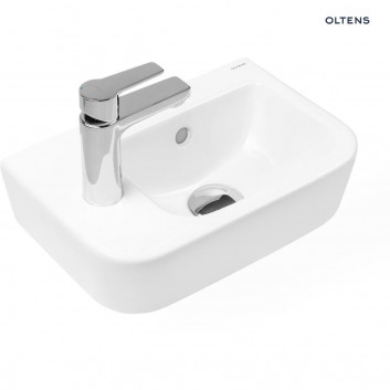 Oltens Vernal раковина 37x24,5 cm подвесной левая с плёнкой SmartClean - белая