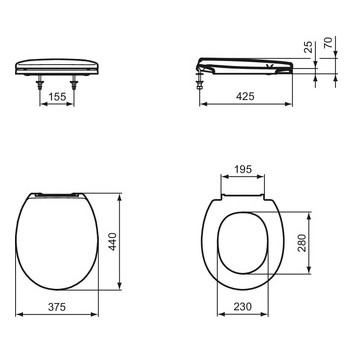 Сидение для туалета. с крышкой для унитаза WC o wys. 355 mm, Ideal Standard CONTOUR 21 - Белый