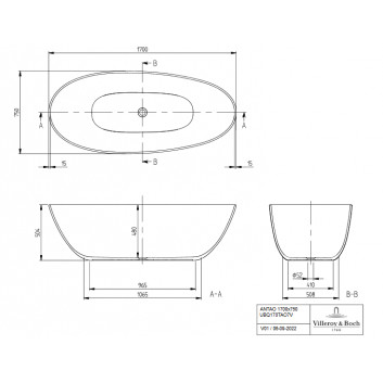 Ванна свободностоящая овальная Villeroy & Boch Antao, 170x75cm, Quaryl, серый мат.