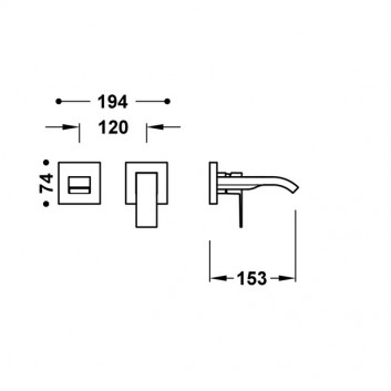 Element настенный do podtynkowego korpusu baterii umywalkowe TRES Cuadro, излив 153mm, золото 