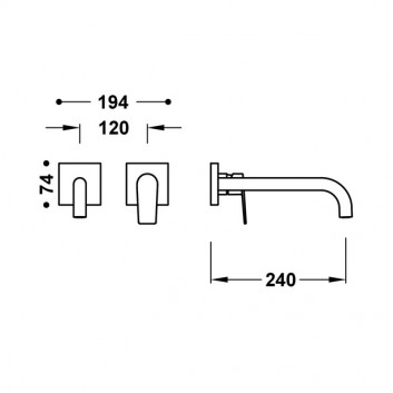 Element настенный do podtynkowego korpusu смесителя для умывальника TRES Project-Tres, излив 240mm, золото