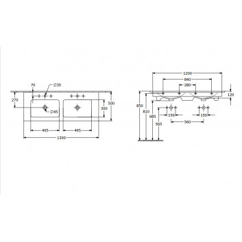 Раковина с тумбой двойная Villeroy&Boch Venticello, 130x50cm, z переливом, Stone White CeramicPlus, 