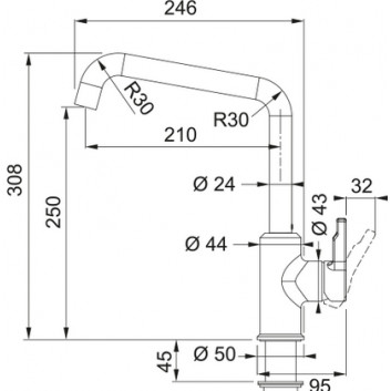 Смеситель кухонный Franke Urban , высота 308mm, obrotowa излив, хром