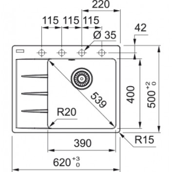 Zlewozmywak Franke Centro CNG 611-62 TL, ociekacz с левой стороны, чёрный мат.