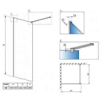 Душевая кабина walk-in Radaway Modo New II с вешалкой, 160x200cm, стекло бесцветное, profil хром