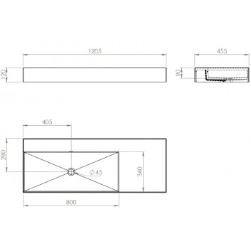 Раковина подвесная левая 120.5x45.5cm, Elita Solid-Surface, белый мат./чёрный мат.