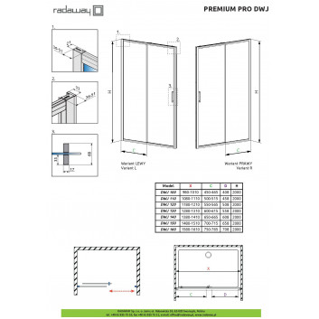 боковая стенка Radaway Premium Pro KDJ 70x200 cm, , стекло прозрачное, profil хром