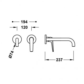 Element настенный do podtynkowego korpusu смесителя для умывальника TRES FUJI, излив 237mm, хром