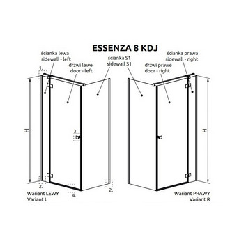 Двери кабины prysznicowej Radaway Essenza 8 KDJ 100, левые, 1000x2000mmm, стекло бесцветное, хром