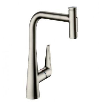 Смеситель кухонный Hansgrohe Metris Select M71, однорычажный 240, выдвижной излив, 2jet, sBox - нержавеющая сталь finish