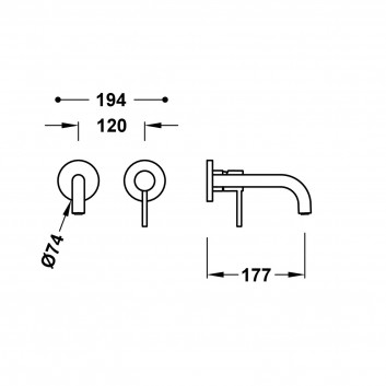Element настенный do podtynkowego korpusu baterii umywalkowe TRES STUDY, излив 237mm, чёрный матовая