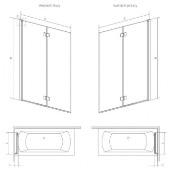 Шторки на ванну Radaway Nes PNJ 100, левый, стекло бесцветное, 100x150cm, profil хром