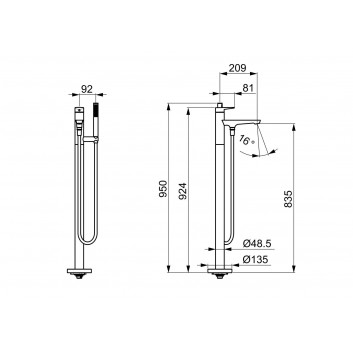 Смеситель для раковины HansaGenesis с боковым рычагом mieszacza, напольный, однорычажный - хром