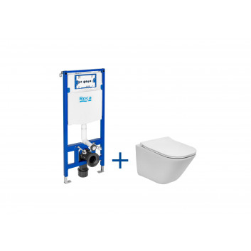 Набор скрытый Roca DUPLO ONE + раковина WC подвесная GAP ROUND COMPACTO RIMLESS с сидением SLIM, белая