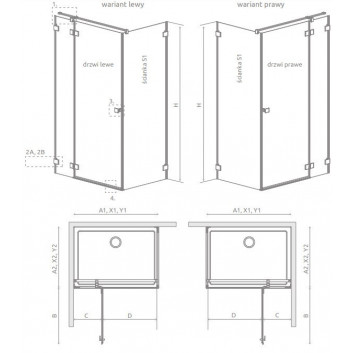 Часть правая кабины Radaway Essenza Pro Black PDD, 1000x2000mm, стекло бесцветное, золотой profil