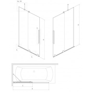 Шторки на ванну Radaway Furo Gold PND II, правый, стекло бесцветное, 100x150cm, przesuwny, золотой profil