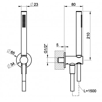 Душевой набор Gessi Anello, лейка 1-режимная со шлангом 150cm i przyłączem, хром