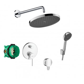 Душевой набор Hansgrohe WallStoris, настенный, смеситель термостатическая, 1 wyjście wody, с корзиной, wieszakiem i suwakiem, чёрный мат.