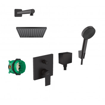Душевой набор Hansgrohe WallStoris, настенный, смеситель термостатическая, 1 wyjście wody, с корзиной, wieszakiem i suwakiem, чёрный мат.