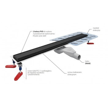 Набор Wiper New Premium, линейный канал 110 cm, Ponente, z obrotowym syfonem snake 360, szlif