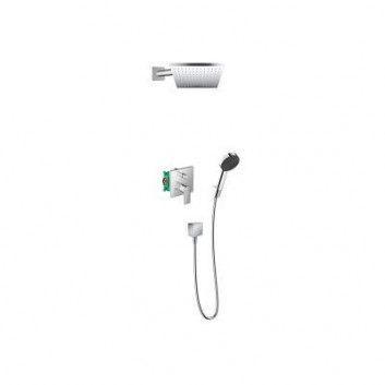 Душевой набор Hansgrohe WallStoris, настенный, смеситель термостатическая, 1 wyjście wody, с корзиной, wieszakiem i suwakiem, чёрный мат.