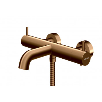 Душевой гарнитур Kohlman Axel Brushed Copper со смесителем термостатическим, настенный, круглая верхний душ 25 cm - szczotkowana медь