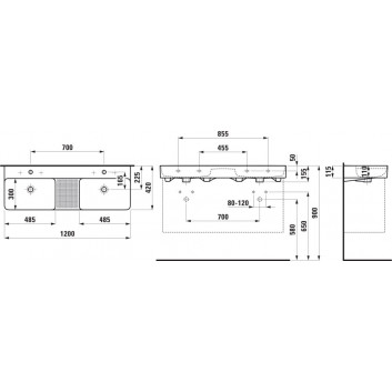 Раковина подвесная Laufen Pro S 55 x 38 cm, белая, отверстие под смеситель по середине, шлифованный низ