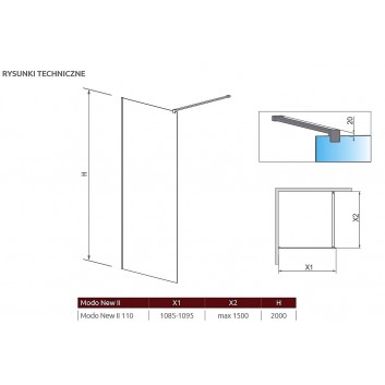 Стенка Walk-In Radaway Modo New II 110, 108.5-109.5x200cm, хром, стекло бесцветное- sanitbuy.pl