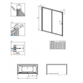 Шторки на ванну 140 cm с дверями раздвижными Radaway Vesta DWJ- sanitbuy.pl